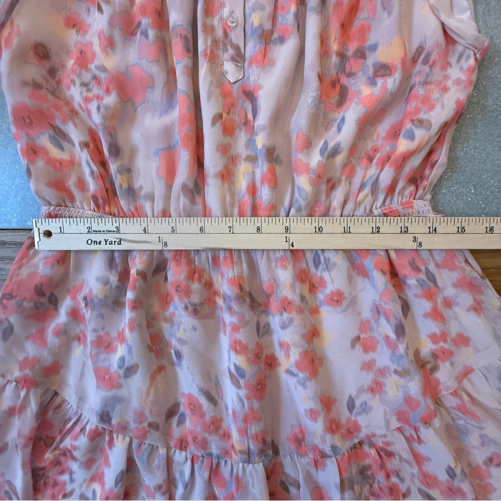 Steve Madden Faith Floral Mini Dress Pleated Bodice Tiered Ruffle Skirt Medium - Picture 10 of 11